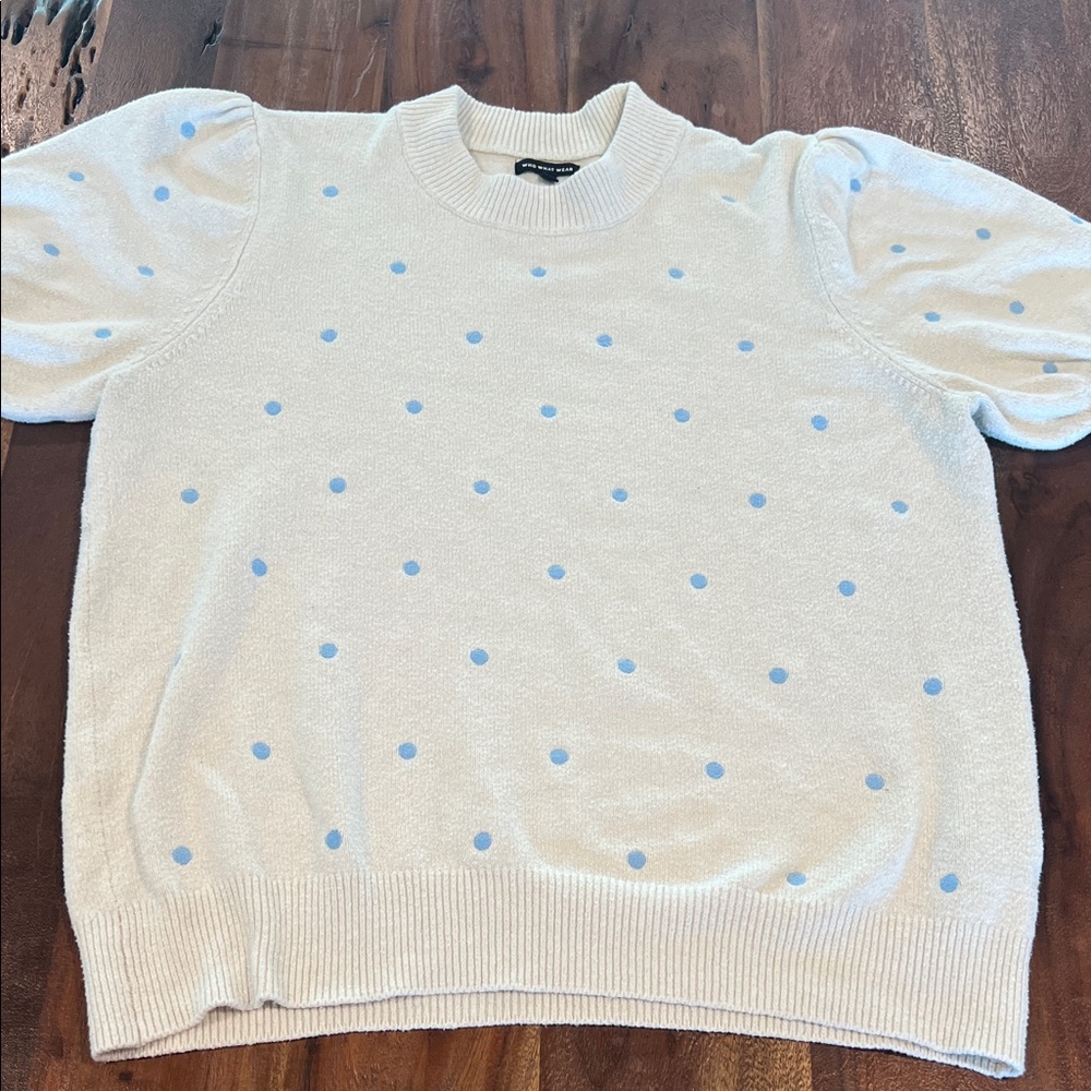 Who What Wear Cream Sweater with Blue Dots